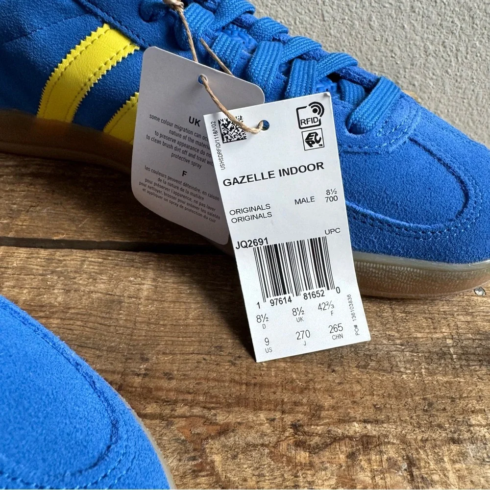 NWT adidas Gazelle Indoor Shoe Blue / Pure Sulfur / Gum Sneaker Mens sz 8.5 - Picture 3 of 8
